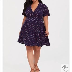 Torrid NAVY BLUE & RED HEART STUDIO KNIT WRAP DRESS size 2 plus 18/20 new no tag